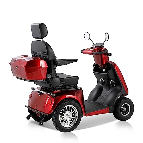ZVGREEN Heavy Duty 4-Wheels Mobility Scooter for Adults & Seniors, Medical Electric Powered Wheelchair Device 800W, Elderly-Rear LockBox Smart Seat 360 Degree Rotation (Model JXY4D-Red)