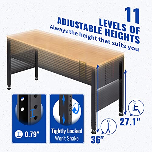 VEVOR 60" 2000LB Adjustable Workbench with Outlets & Bench Vise with 4.5" Jaw Width for Workshop Garage