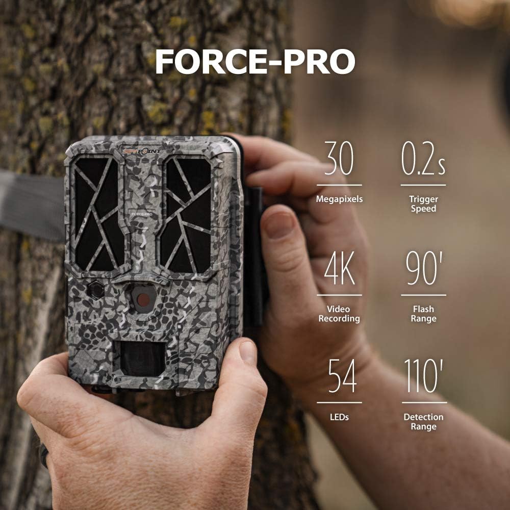 SPYPOINT Force-PRO Trail Camera (30MP) with Spypoint 16 GB SD Card, Card Reader, and Steel Reinforced Strap