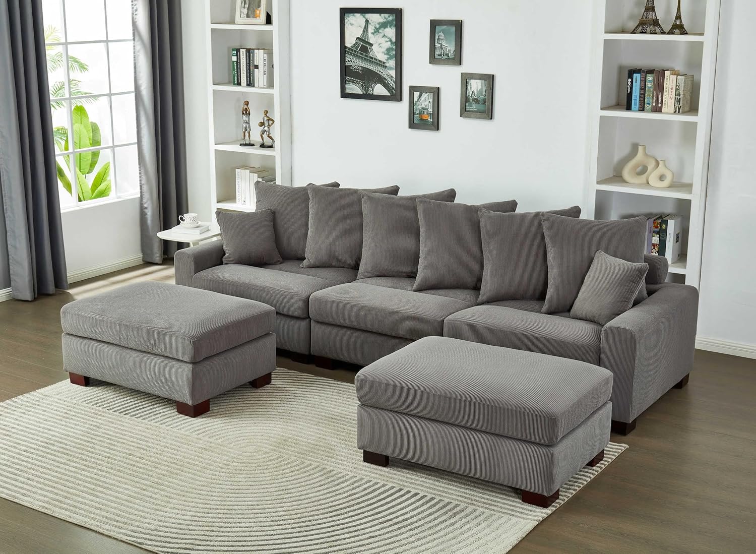 Modular 5-Seater Couch - Ultra Comfortable L&U Shape Sectional Sofa, Luxurious Corduroy Fabric Living Room Furniture with Plush Cushions - Perfect for Relaxing, Easy Assembly, Fits 5 People