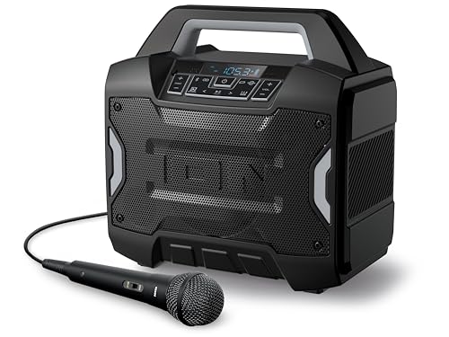 ION Block Rocker - Portable Bluetooth Outdoor Party Speaker with Karaoke Microphone, Battery, 4 Speakers, Radio, USB Port, App, Water-Resistant, 120W