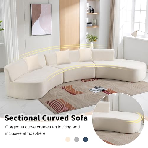 GNIXUU 136.6" Oversized Modular Sectional Sofa for Living Room, Minimalist Modern Curved Sofa Cloud Couch Sectional Upholstered Chenille Deep Seat Sofa Couch with Chaise & Pillows, 5 Seater(Grey)