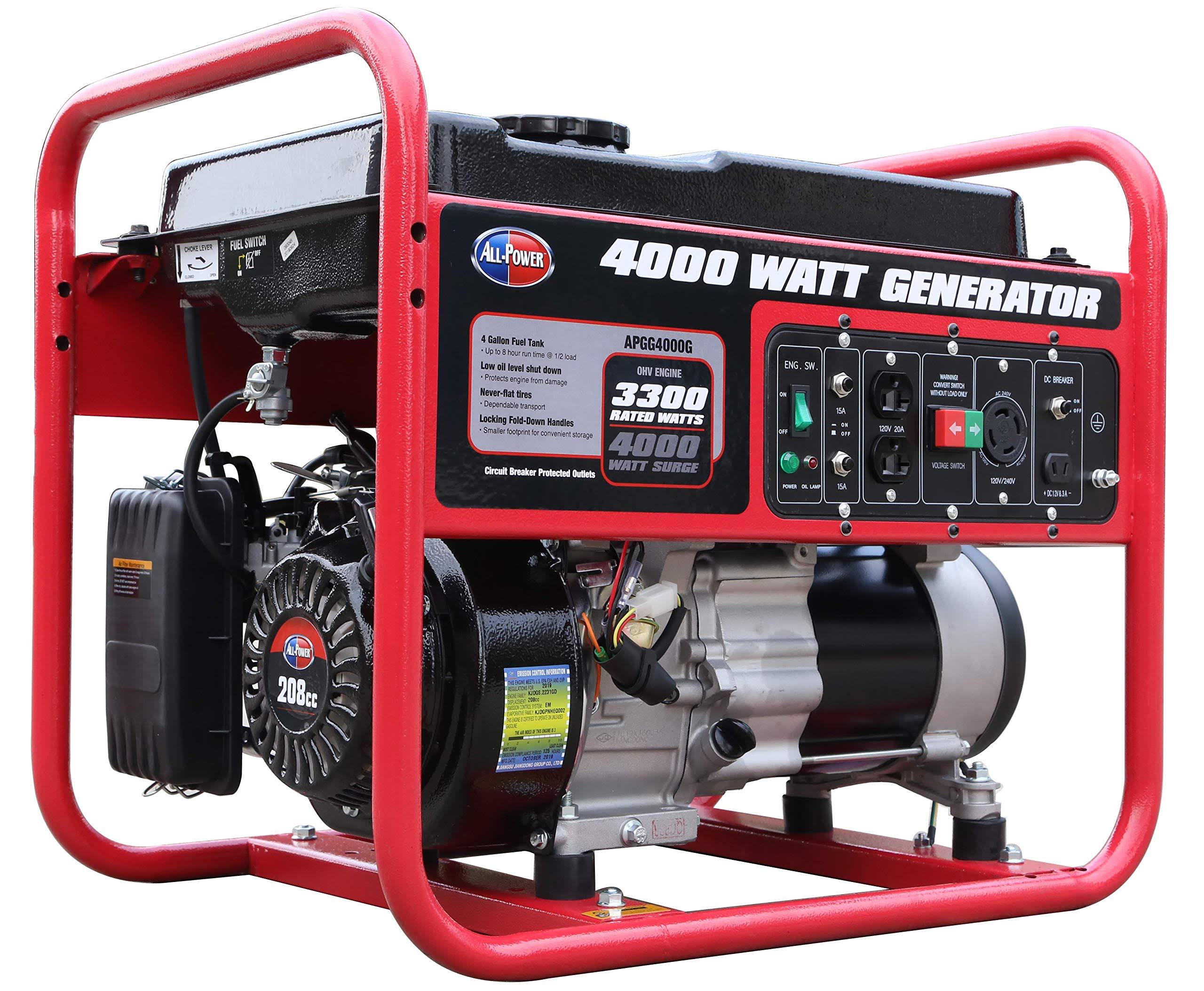 All Power 4000 Watt Portable Generator, GAS Powered OFR Home Power Back Up, Hurricane Damage Restoration, Apgg4000g, Black