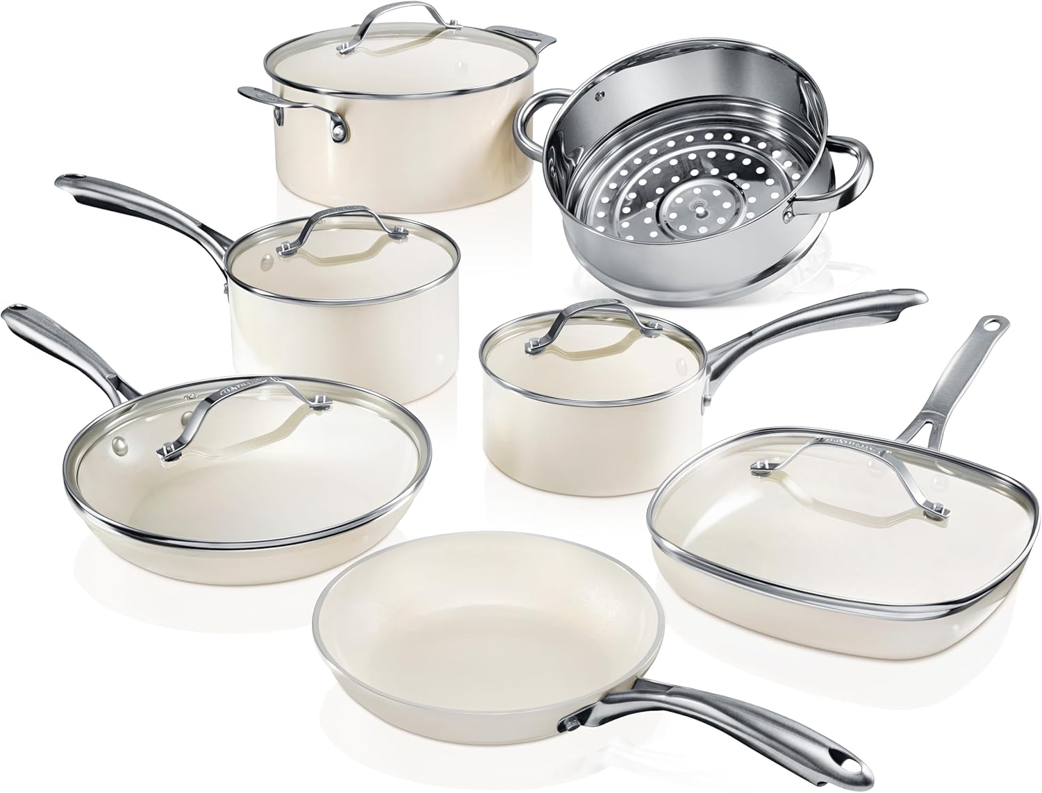 Gotham Steel 12 Pc Ceramic Pots and Pans Set with 5.5 Qt Saute Pan - Non Stick Kitchen Cookware Sets, Pot and Pan Set, Ceramic Cookware Set, Non Toxic Cookware Set, Dishwasher Safe