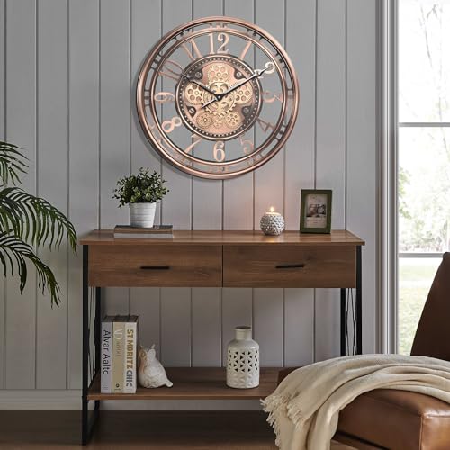 Moving Gear Wall Clock for Modern Farmhouse Living Room Decor,Large Industrial Steampunk Wall Clock,Metal Wall Clock Decorative for Home Office, Dinning Room,Copper (21 Inch)