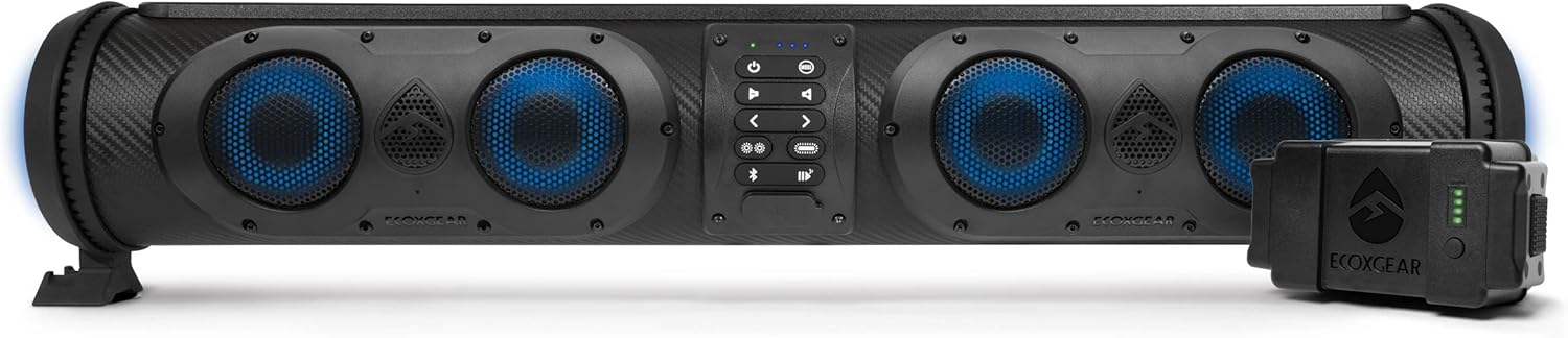 ECOXGEAR SoundExtreme SEB26 Rechargeable Amplified Powersports Bluetooth 8 Speaker Soundbar Waterproof Sandproof with LED Lighting 500 Watts of Peak Power
