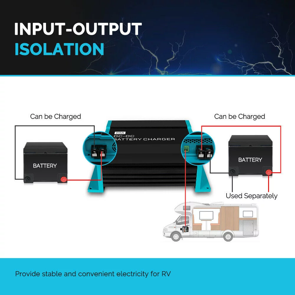 Renogy 12V 20A DC to DC On-Board Battery Charger for Flooded, Gel, AGM, and Lithium, Using Multi-Stage Charging in RVs, Commercial Vehicles, Boats, Yachts, 20A