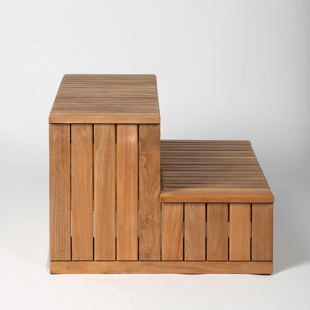 Titan Great Outdoors Teak Portable Spa Steps, 2-Tier Hot Tub Steps
