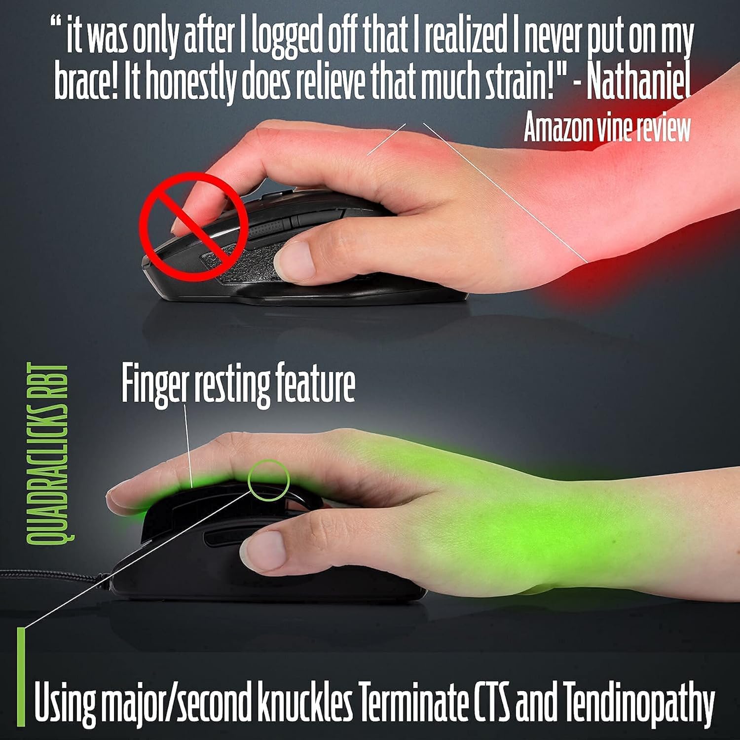 Carpal Tunnel Mouse Wrist Resting Ergonomics QuadraClicks RBT Doctors Recommended Reduce Numbness Tingling Fingers Support for Arthritic Hands #3D#CAD#Draft#Sculpt#Gaming