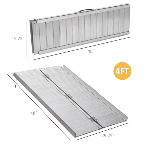 HOMCOM Wheelchair Ramp 6FT, Foldable Aluminum Threshold Ramp with Non-Slip Surface and Handle, 600lbs Weight Capacity, Suitcase Handicap Ramp for Home, Doorways, Curbs, Steps