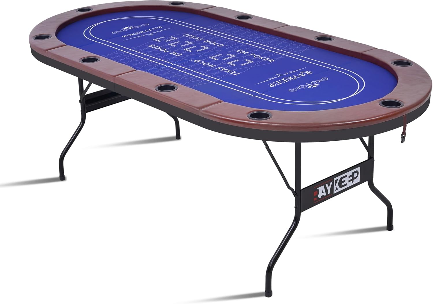 10 Player Poker Table Foldable, 84" Folding Blackjack Texas Holdem Table, Portable Casino Leisure Card Board Game Table with Cup Holders and Padded Rails for Game Room (Brown)