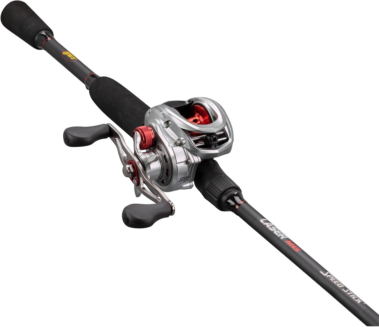 Lew's Laser MG Speed Spool Baitcast Reel and Fishing Rod Combo, 6-Foot 6-Inch 1-Piece Premium IM6 Graphite Rod with Split Grip EVA Handle, Right-Hand Retrieve, Silver