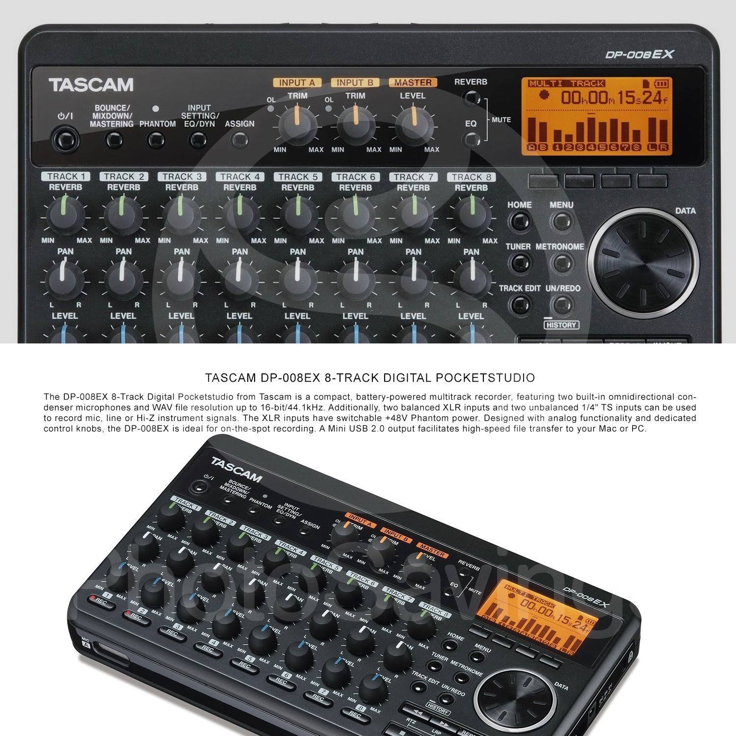 Tascam DP-008EX 8-Track Digital Pocketstudio Bundle with Protective Case +Rechargerbale Batteries u0026 Charger + Cables + 16 GB