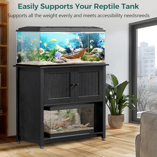 40-50 Gallon Fish Tank Stand with Cabinet, Metal Aquarium Stand for Accessories Storage, Reptile Tank Turtle Terrariums Table Bearable 1000LBS, Accommodates 2 Aquariums