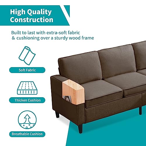 BALUS 78" W Convertible Combination Sofa, L-Shaped Sofa, Linen Couch with Reversible Storage Ottoman, Living Room Small Space Apartment (Light Grey)