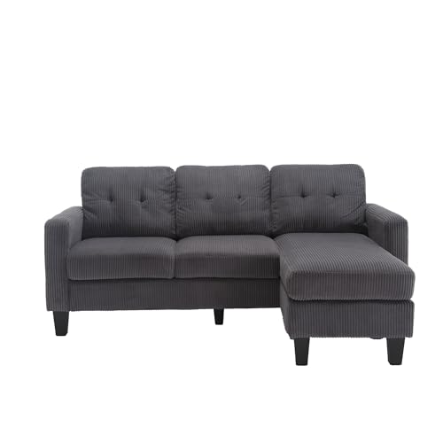 Modern Velvet Upholstered L-Shaped Sofa with Reversible Chaise, Convertible Sectional Sofa Couch with Ottoman, 3 Seats L-shape Sofa Set for Home, Small Apartment, Dorm, Office (Emerald)