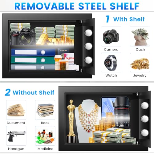 2.5 Cu ft Large Safe Box, Steel Security Home Safe with Programmable Keypad Lock and Removable Shelf, Money Safe with Mute Function & Alarm System, Document Safes for Home Business Office USE