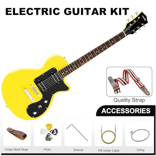 MLP-1 39 Inch Electric Guitar Kit, Beginner LP Full Size Solid Body Electric Guitar With HH Pickups, Gig Bag, Amplifier, Strap, Cable, Picks, String (White)