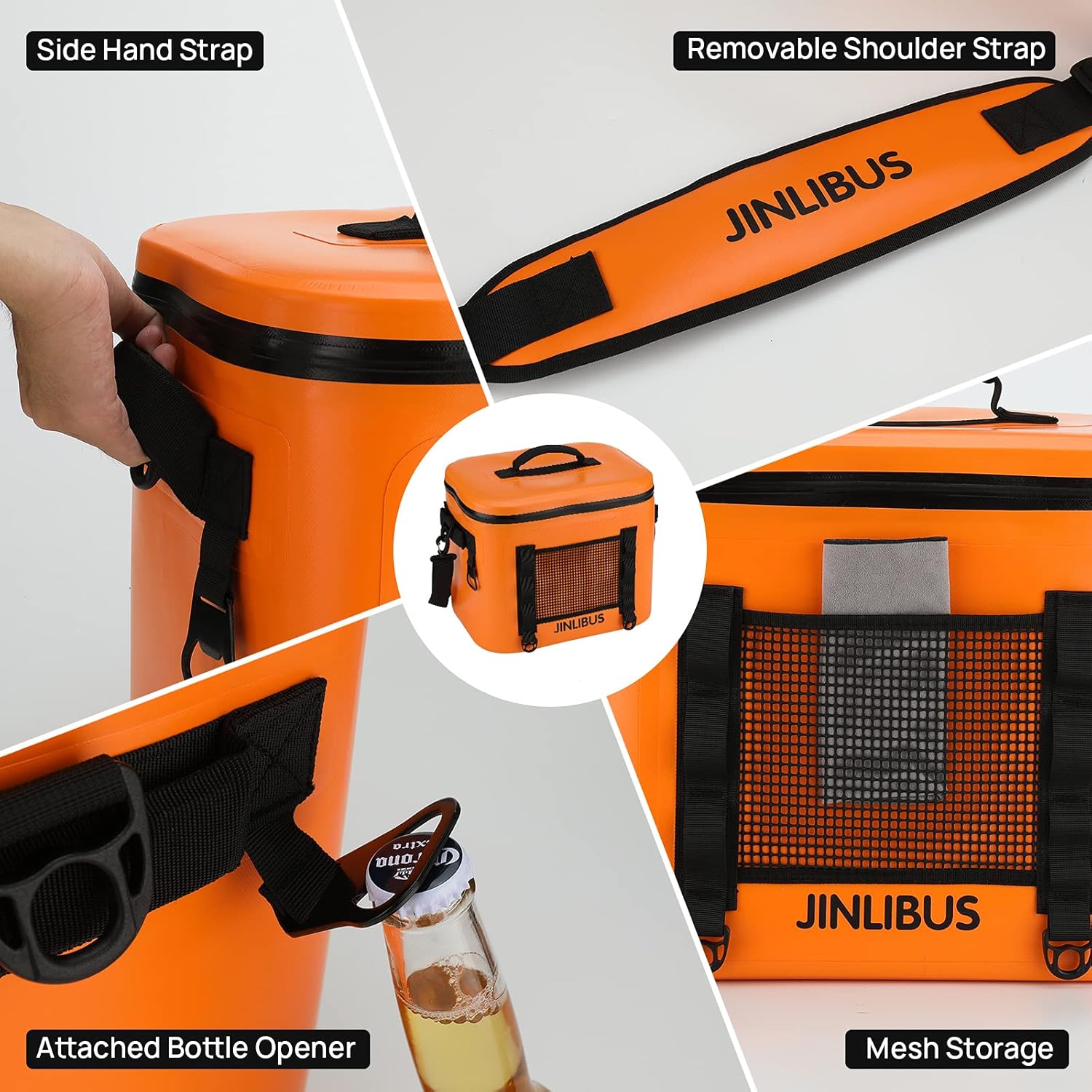 Soft Cooler Leak Proof Cooler Bag Portable Softsided Insulated Bag Waterproof Cooler for Camping, Fishing, Beach 30 Can Orange
