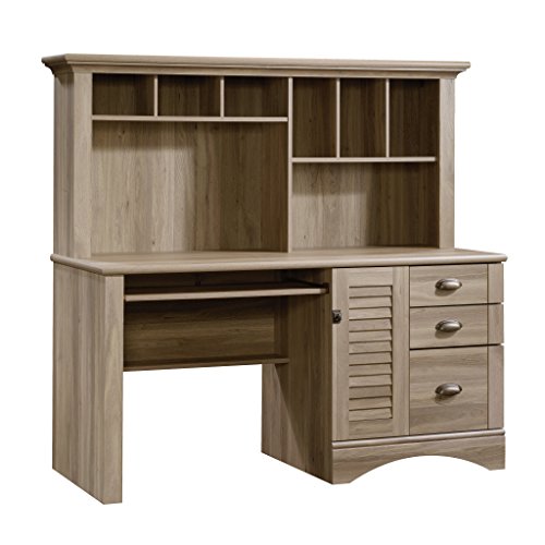 Sauder Harbor View Computer Desk with Hutch and 3-Shelf Bookcase, Salt Oak Finish