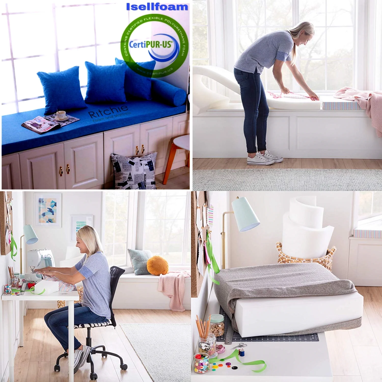 High Density Upholstery Foam Cushion 8"T x 24"W x 80" (50ILD) "EXTRA FIRM" Sofa Seat Replacement Foam Cushion, Foam Padding (White) by Ritchie Foam