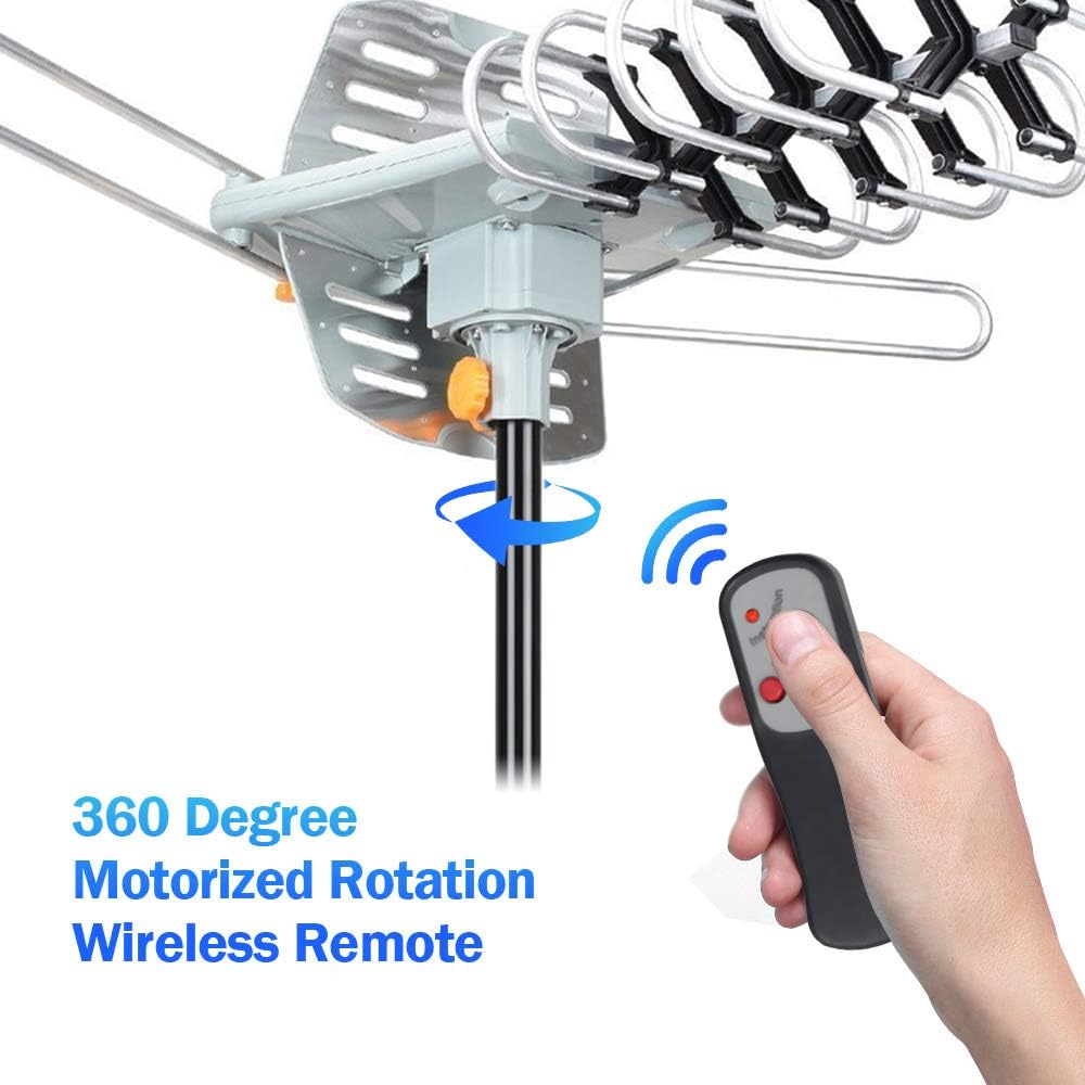 Outdoor Antenna - Amplified Digital HDTV Antenna 150 Miles Range 360 Degree Rotation- Support UHF/VHF 4K 1080P with Mounting Pole & 33 ft RG6 Coax Cable