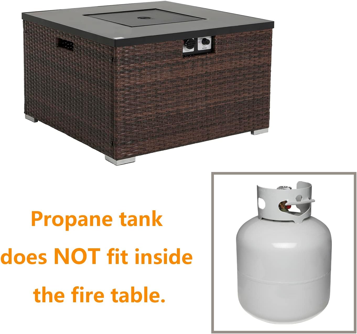 COSIEST Outdoor Propane Fire Pit 32-inch Square Espresso Brown Wicker Fire Table, 40,000 BTU Stainless Steel Burner,Fits 20lb Tank Outside, Free Lava Rocks and Cover