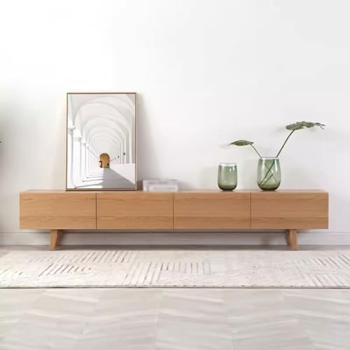 Modern Media Console Nordic Modern Simple Solid Wood TV Cabinet Small Apartment White Oak Cherry Wood Living Room Minimalist TV Cabinet for Living Room Bedroom(A,210X40X40CM)
