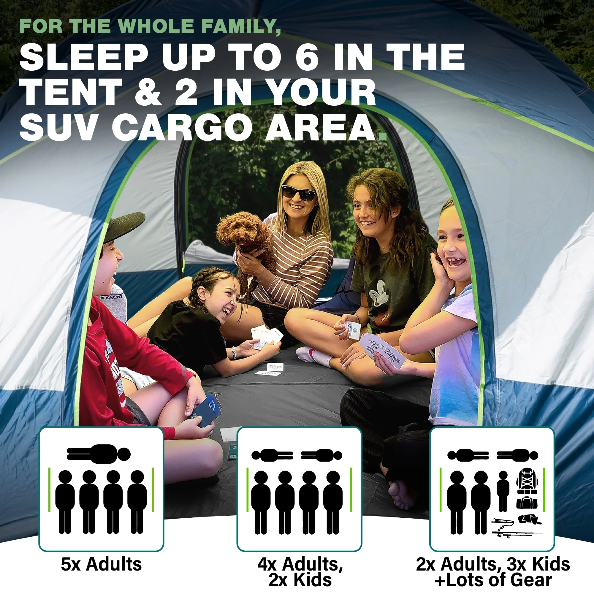 North East Harbor Universal SUV Camping Tent - Up to 8-Person Sleeping Capacity, Includes Rainfly and Storage Bag - 8' W x 8' L x 7.2' H - Gray and Blue