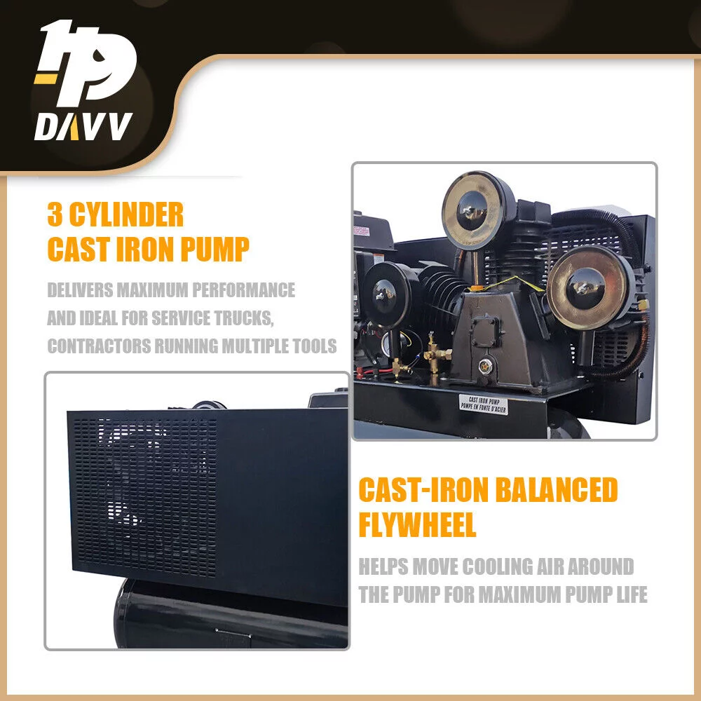 HPDAVV 13HP Gas-Powered 180psi Air Compressor 420CC Engine 30Gal Tank 24cfm 2 Stage