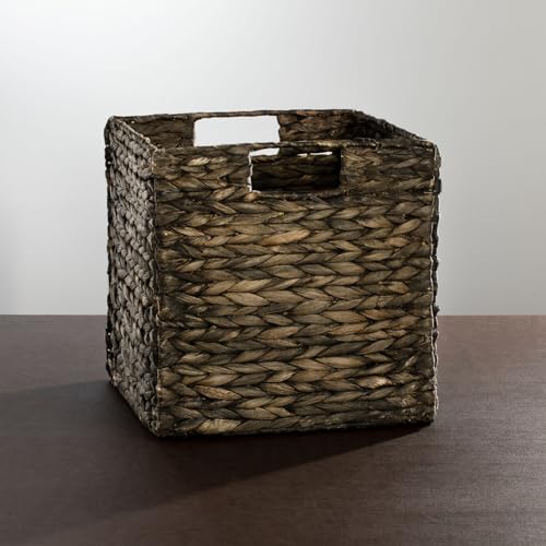 mDesign Natural Woven Hyacinth Cube Organizer Basket with Handles - Storage for Kitchen Cabinet or Pantry Shelf, Perfect for Cubby Storage Units, Holds Snacks or Small Appliances, 8 Pack, Black Wash