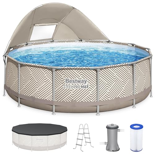 Bestway Power Steel 14’ x 42” Round Above Ground Outdoor Backyard Swimming Pool Set with 1,000 GPH Filter Pump, Ladder, and Pool Cover