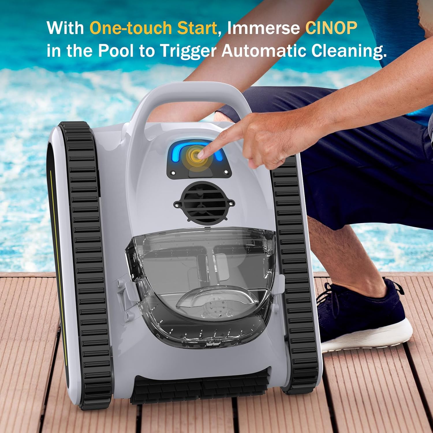 Seauto Cordless Robotic Pool Vacuum, Cordless Robotic Pool Cleaner, Automatic Pool Vacuum Robot, 180W Powerful Suction LED Indicator Self Parking, of 1980 Square Feet Pool