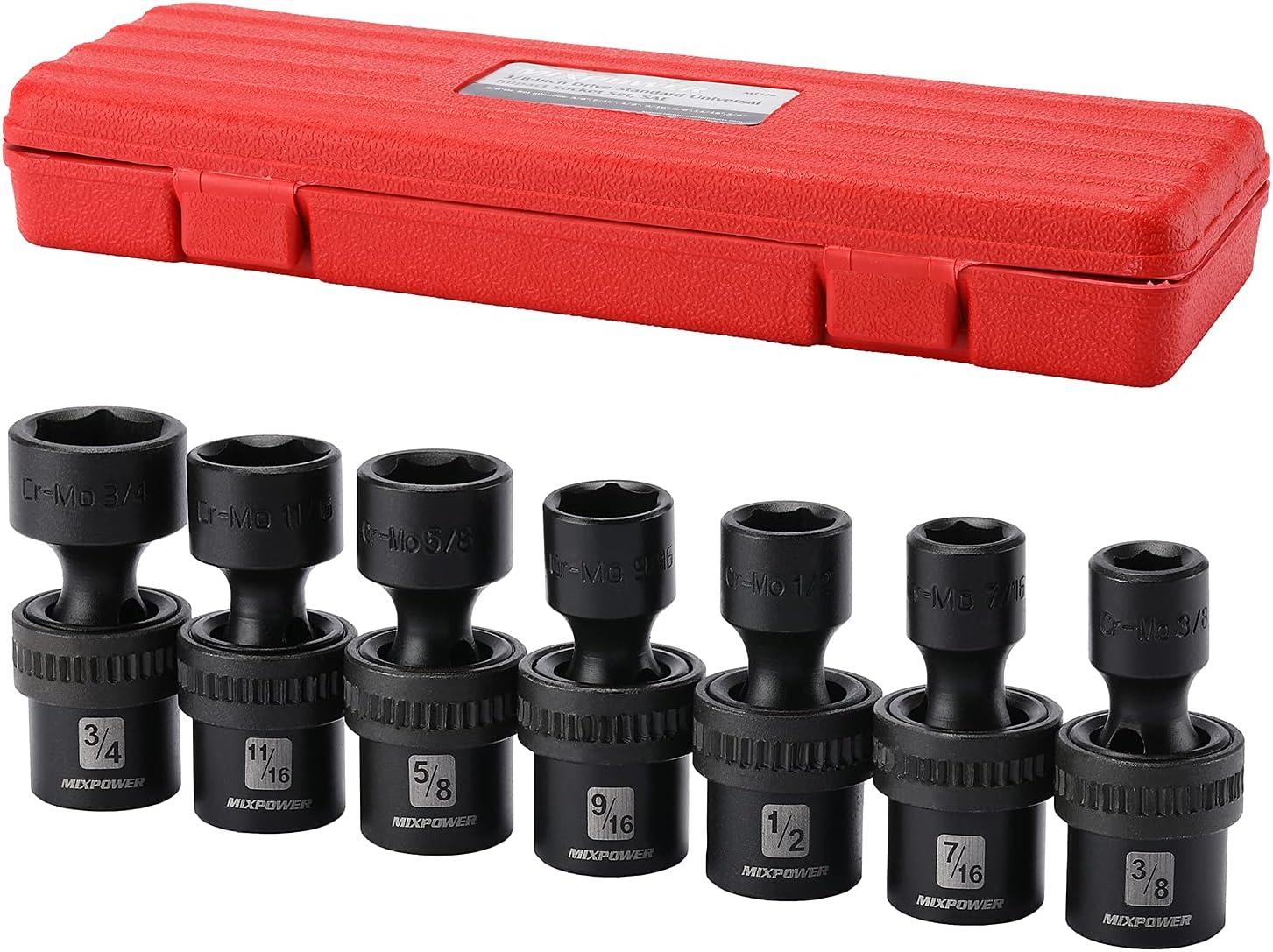 MIXPOWER 10-piece 3/8" Drive Shallow Universal Impact Socket Set, Metric,10-19mm, Swivel Socket with Flexible Wobble, CR-MO