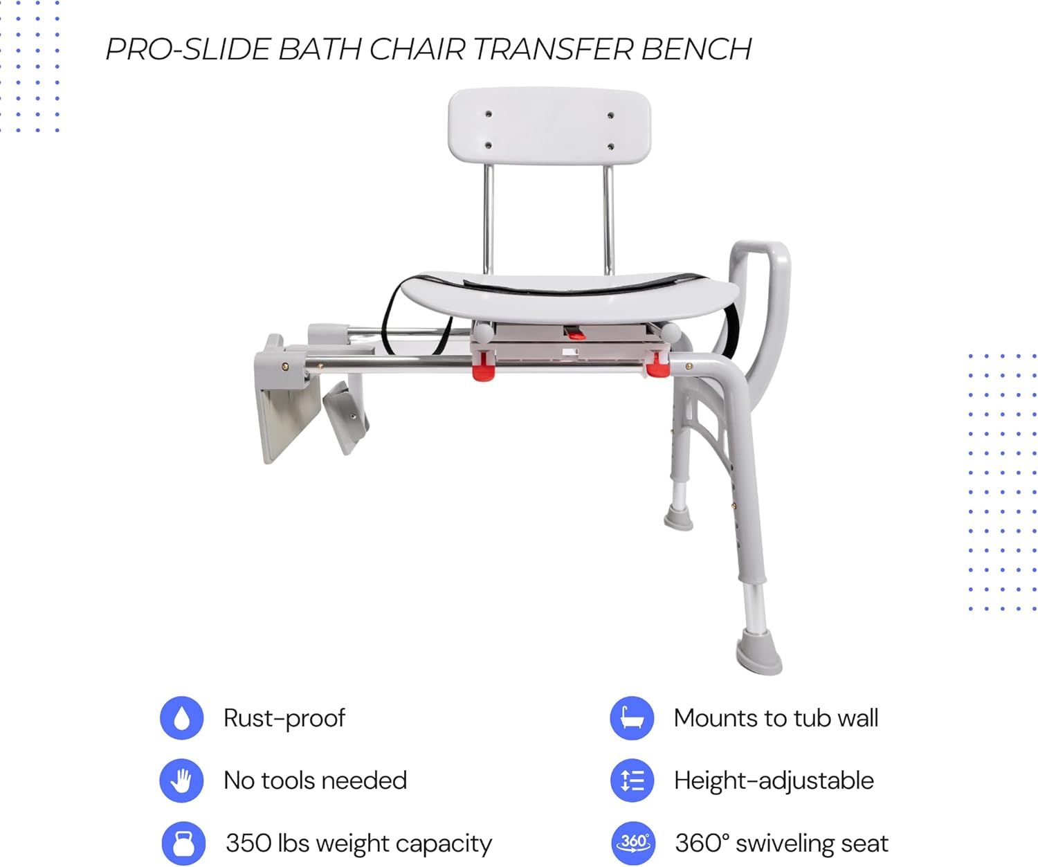 Tub-Mount Swivel Transfer Bench, Weight Capacity 350 LBs, for Safety Shower, for Elderly & Disabled (78768)