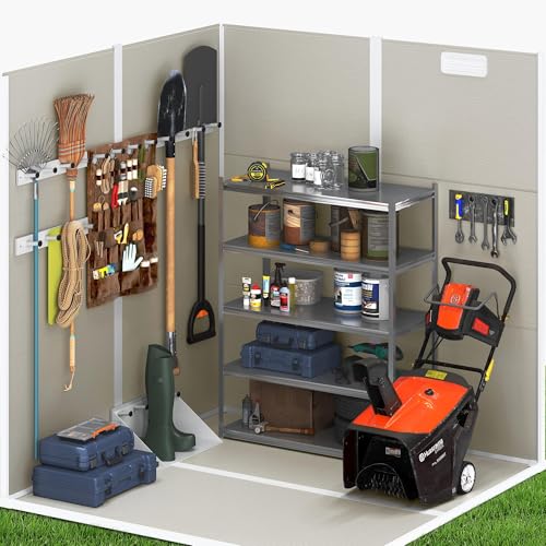 UDPATIO Outdoor Storage Shed 6 x 6 FT, Resin Garden Sheds with Floor Plastic Patio Outdoor Storage Shed with Lockable Door for Tool, Bike, Garbage Gray White