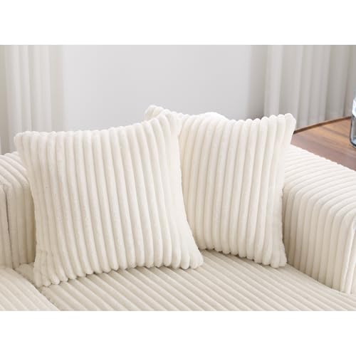 131'' Modular Sectional Couch, U-shaped Sofa, Chaise Lounge, Striped Corduroy Fabric,Upholstered 4 Seater Couch for Living Room, Bedroom, Free Combination Sofa (White)