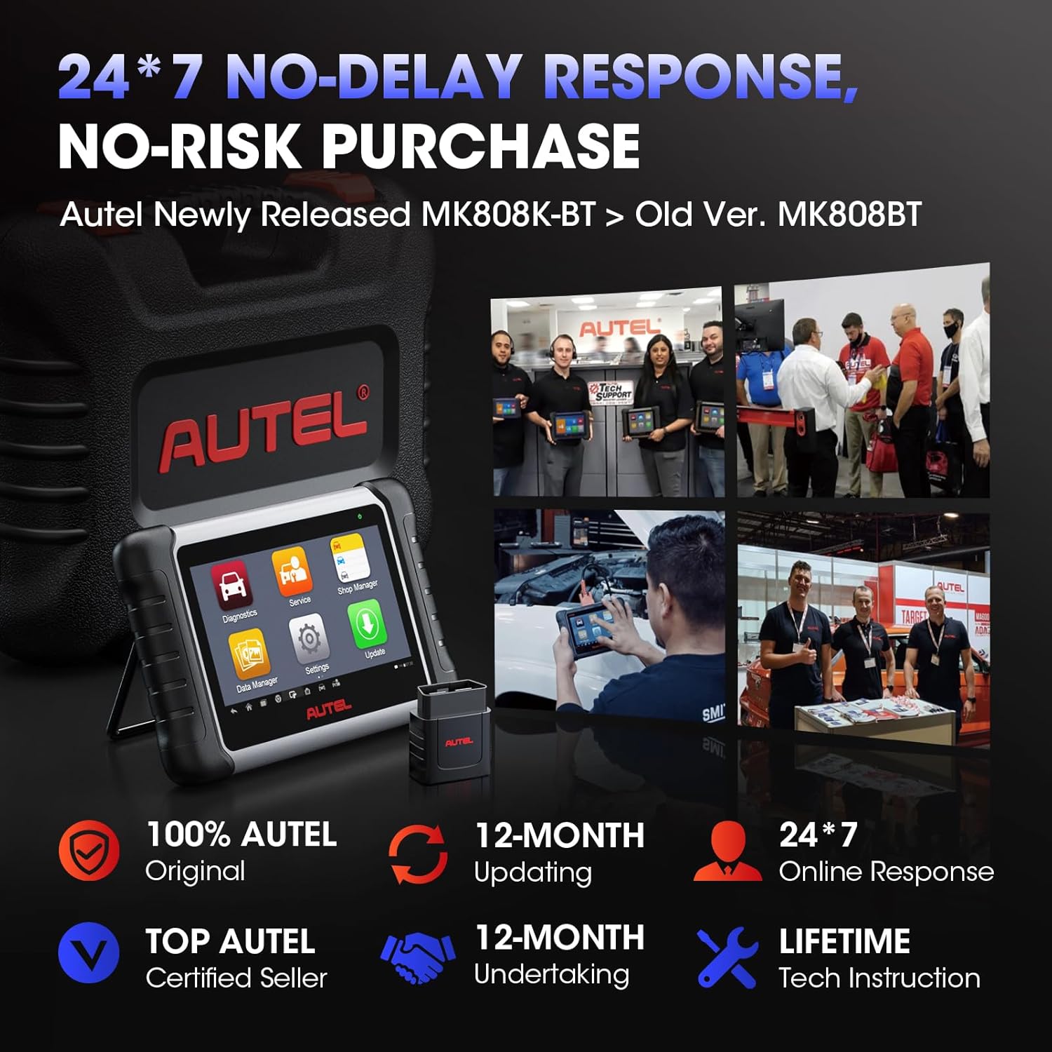 Autel Scanner MaxiCOM MK808K-BT, BT Bidirectional Tool, Updated of MK808BT MK808S MX808S, Active Tests, 28+ Services, All-system Diagnostics, FCA SGW Cars, OS11, Same As MK808BT Pro MK808Z-BT MX900