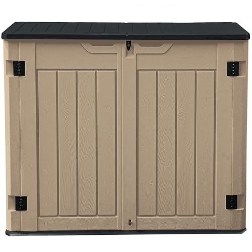 DWVO Outdoor Weather-Resistant Horizontal Storage Shed, 35 Cu Ft Capacity, Lockable and Waterproof, Suitable for Storing Garden Tools, Light Gray