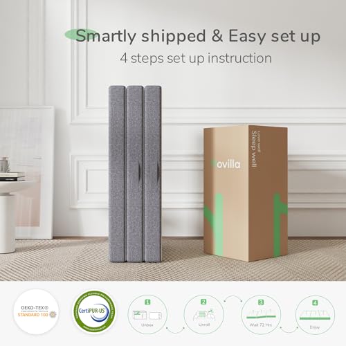 Novilla Tri Fold Mattress Queen, 4 Inch Memory Foam Foding Mattress,Portable Trifold Mattress with Removable Cover for Floor, Foldable Mattress,Non Slip Bottom Camping Mattress, Queen Size
