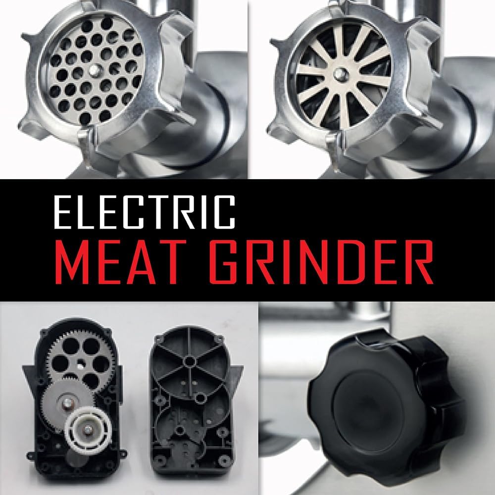 Premium Electric Meat Grinder Copper Motor 2000W Max Heavy Duty Meat Grinder-S/S Body Meat Sausage Stuffer Tubes & Kubbe, Cutting 2 Stainless Steel Blades Plate Home Kitchen