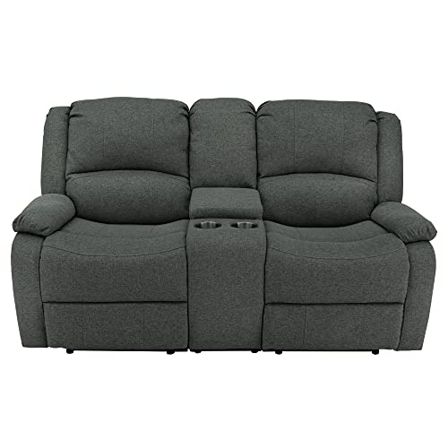 RecPro Charles 94" Double Recliner RV Sofa with Convertible Console | Zero Wall Reclining Sofa for Camper | Wall Hugger Couch | Fifth Wheel Theater Seating | Replacement RV Furniture | Fossil Cloth