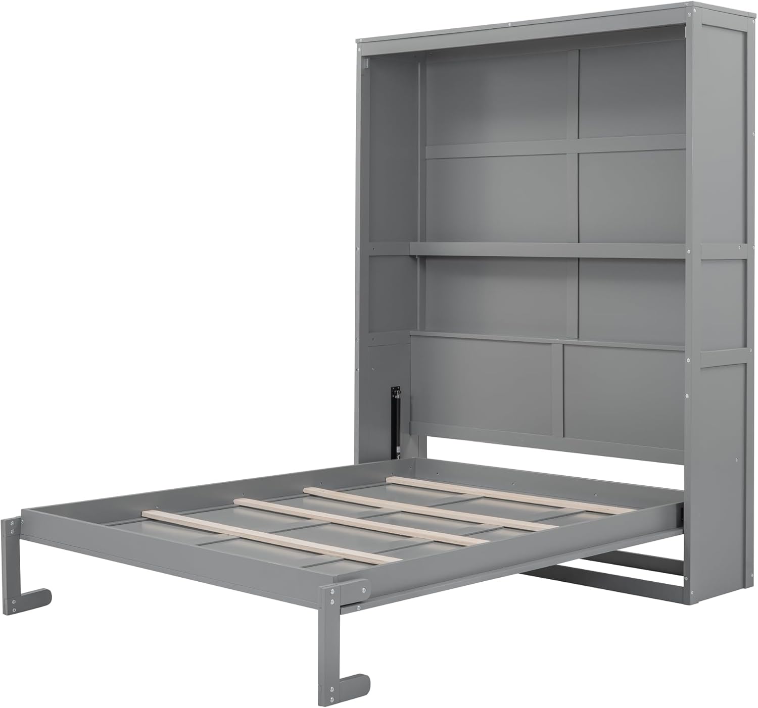 Queen Size Murphy Bed with Shelves, Murphy Wall Bed, Can be Folded into Cabinet for Apartment, Guest Room, Small Space, No Box Spring Needed, Gray+MD