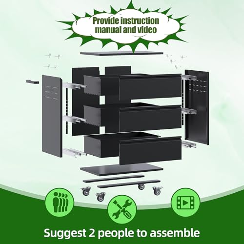 73" H Metal Storage Cabinet with Wheels, Garage Storage Cabinet with 4 Adjustable Shelves and Lockable Doors for Garage Home Office Utility Room,Required Assembly,Black