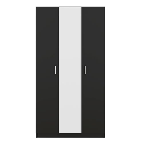Modern Wardrobe with 3-Door and Storage Drawer, Wooden Armoire with Hanging Rod and 3 Fixed Shelves for Bedrooms Apartment (White-3F)