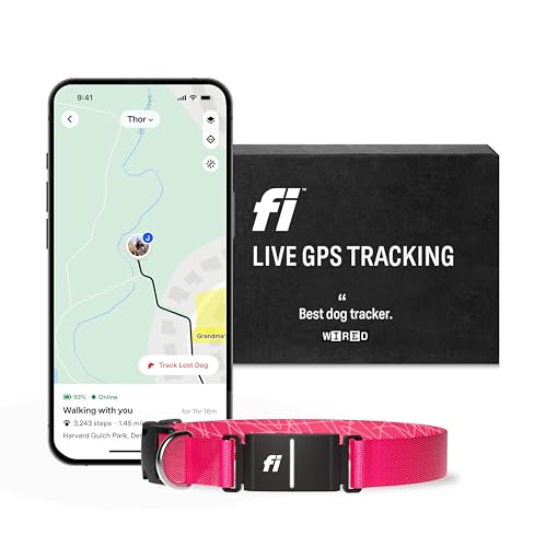 Fi Series 3 Smart Dog Collar - GPS Dog Tracker and Activity & Health Monitor, Waterproof, LED Light, Escape Alerts, Nationwide Coverage [Free 1 Year Membership] (Pink, Medium)