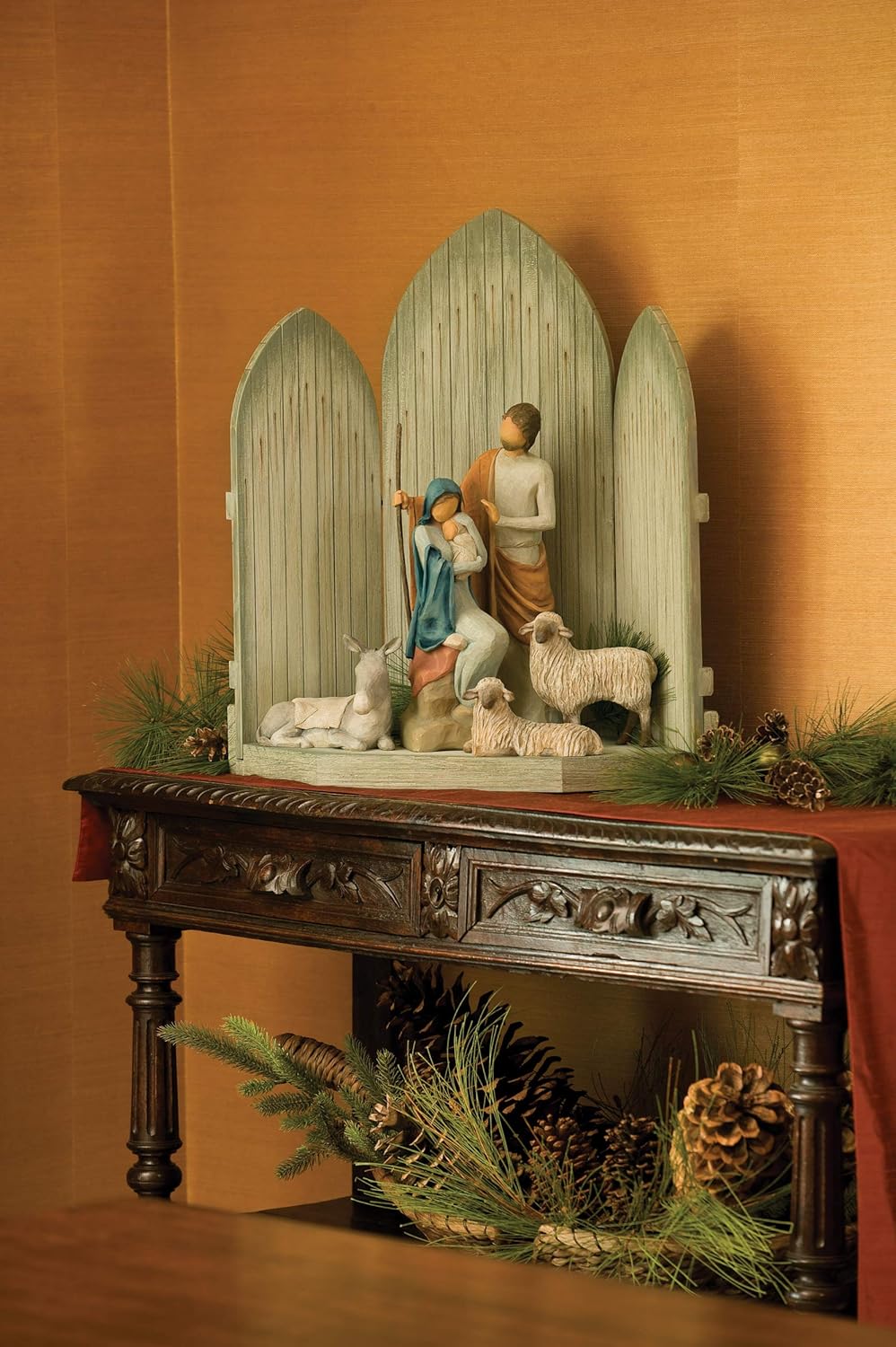 Willow Tree Sanctuary for The Christmas Story, hand-painted nativity backdrop
