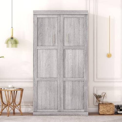 SOFTSEA Full Murphy Bed Wardrobe Wall Bed with Cabinet Can be Folded into Cabinet for Small Space