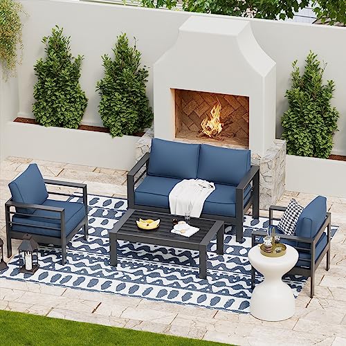 UDPATIO 8 Piece Aluminum Patio Furniture Set, Oversized Modern Outdoor Furniture Set with Olefin Fabric Cushion for Patio Deck Backyard, Dark Grey(with Waterproof Covers)