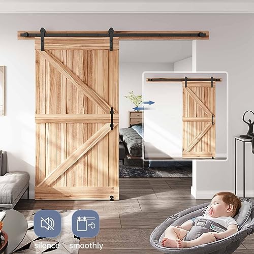 EaseLife 12 FT Double Sliding Barn Door Track and Handle Hardware Kit,Straight Pulley,Slide Smoothly Quietly,Easy Install (12FT Track Kit for 33"~36" Wide Double Door)